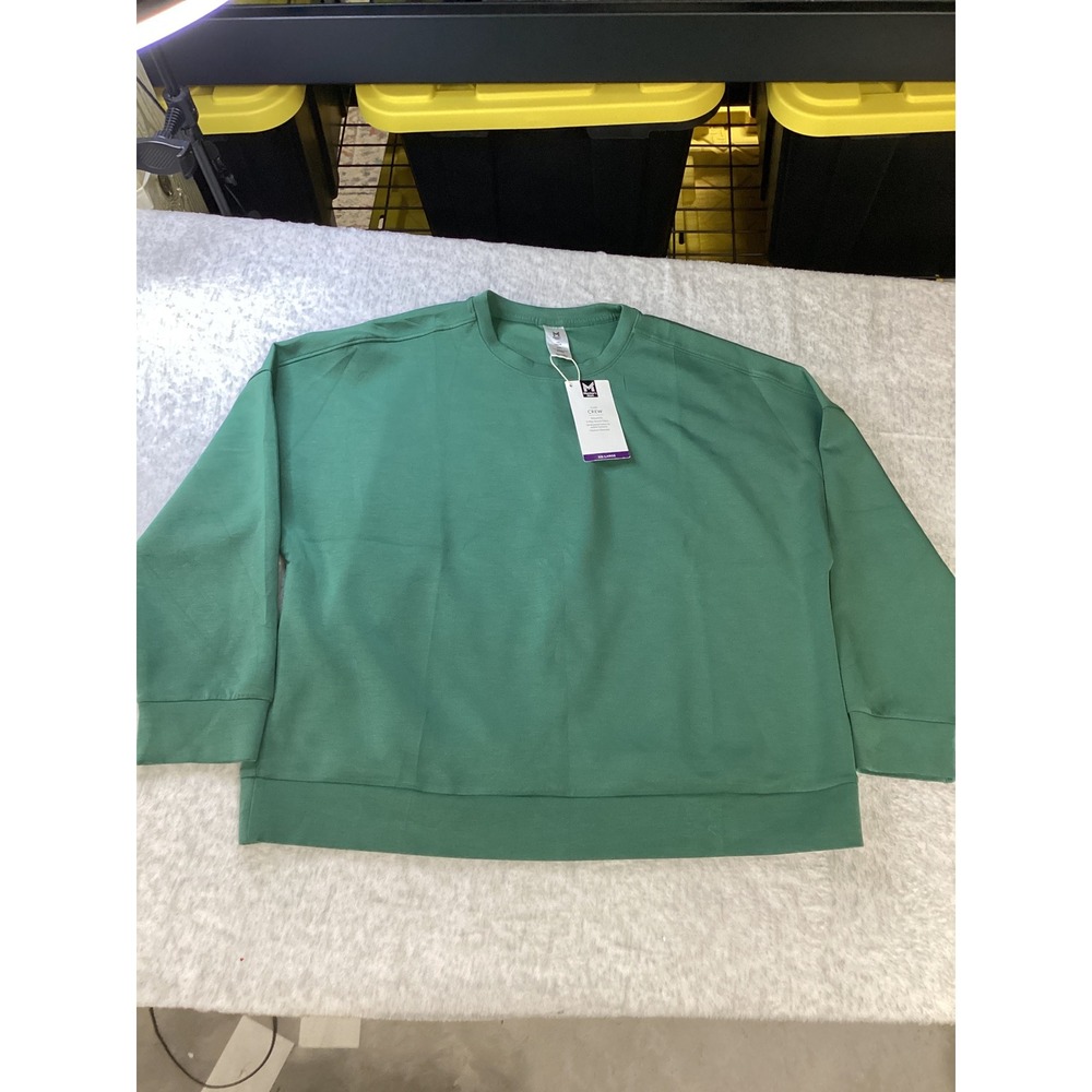 Members Mark Luxe Crew Sweatshirt Womens XXL Green Sandwashed Relaxed Pullover